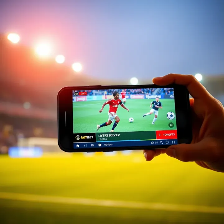 A vibrant digital screen displaying a live soccer match with clear streaming quality on a mobile device