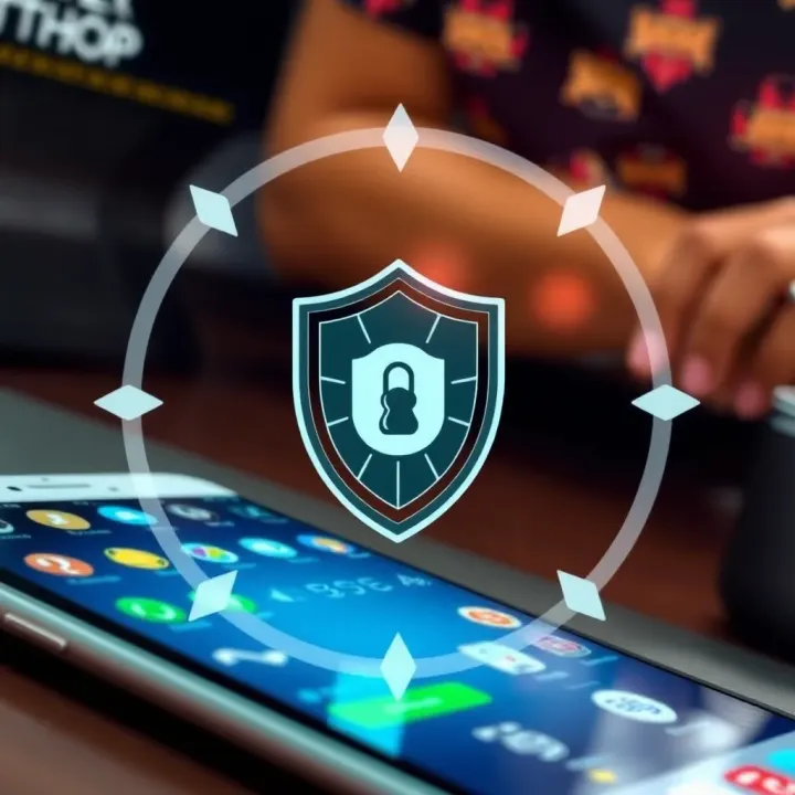 Illustration of secure mobile betting with shield icon and smartphone