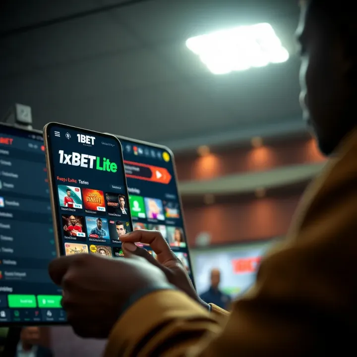 Using 1xBet Lite for Sports Betting and Casino Games User navigating 1xBet Lite interface with betting options for sports and casino games