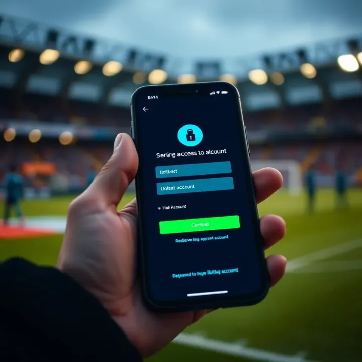 A smartphone showing a secured login screen with guidance on regaining access to a blocked Ilotbet account