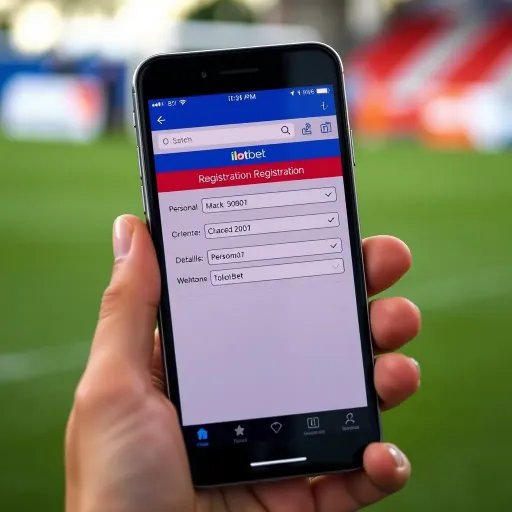 Mobile phone displaying iLotBet registration form with fields for personal details and verification options