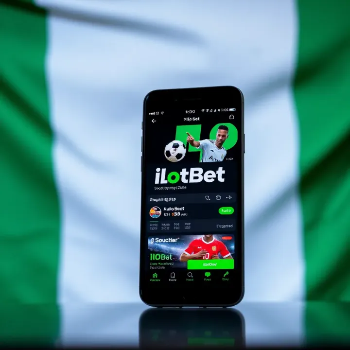 Smartphone displaying IlotBet sports betting app interface with Nigerian flag background
