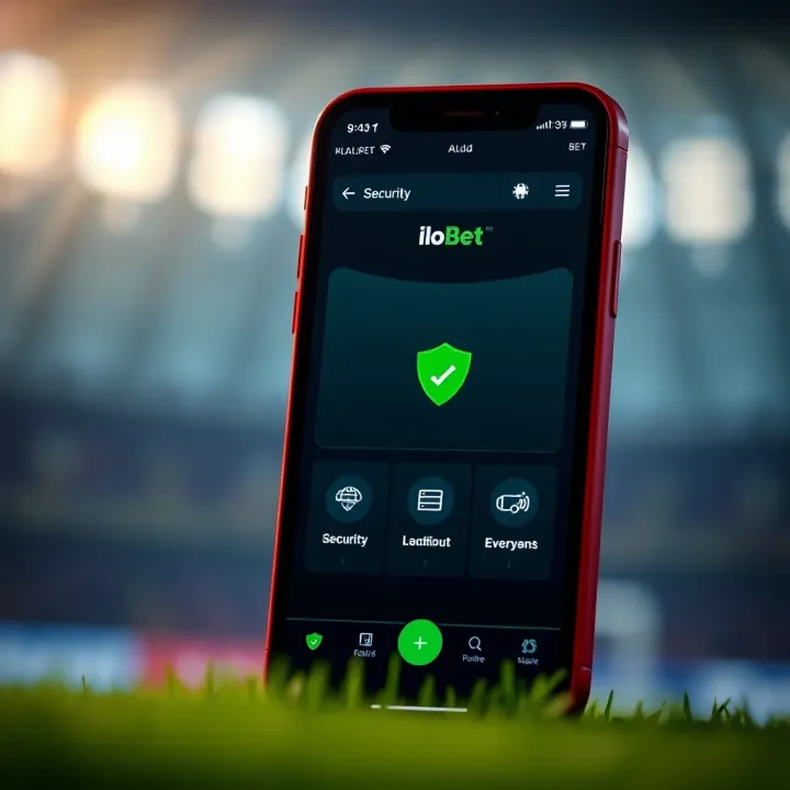 Mobile phone screen showing secure betting features on IlotBet app with security icons