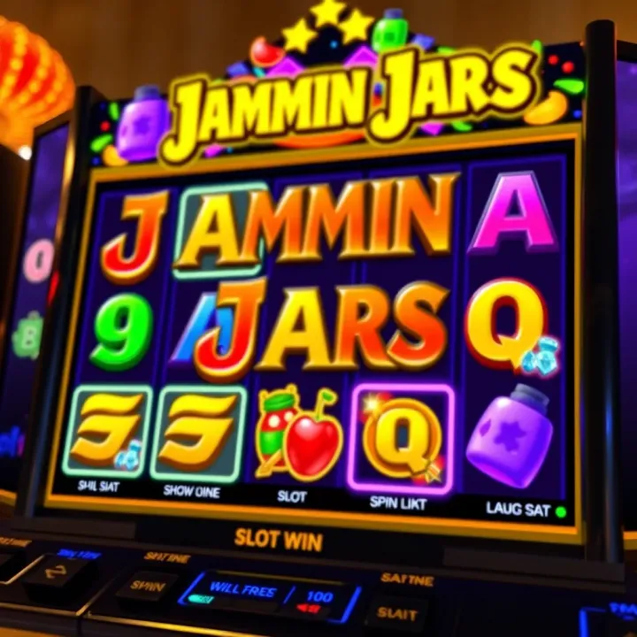 Colorful Jammin Jars slot game screen highlighting key game features and symbols