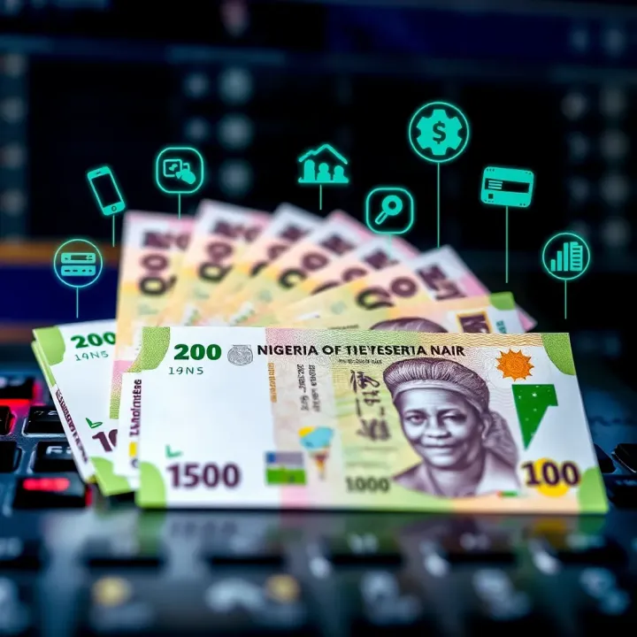 Illustration of Nigerian currency notes alongside digital payment icons representing online betting transactions