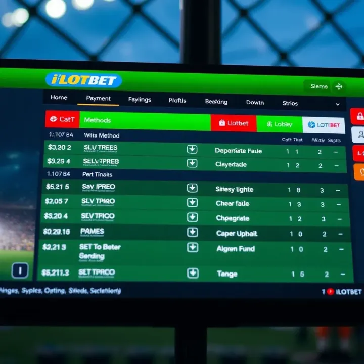 Payment options screen displaying various methods for depositing funds on iLOTBET platform
