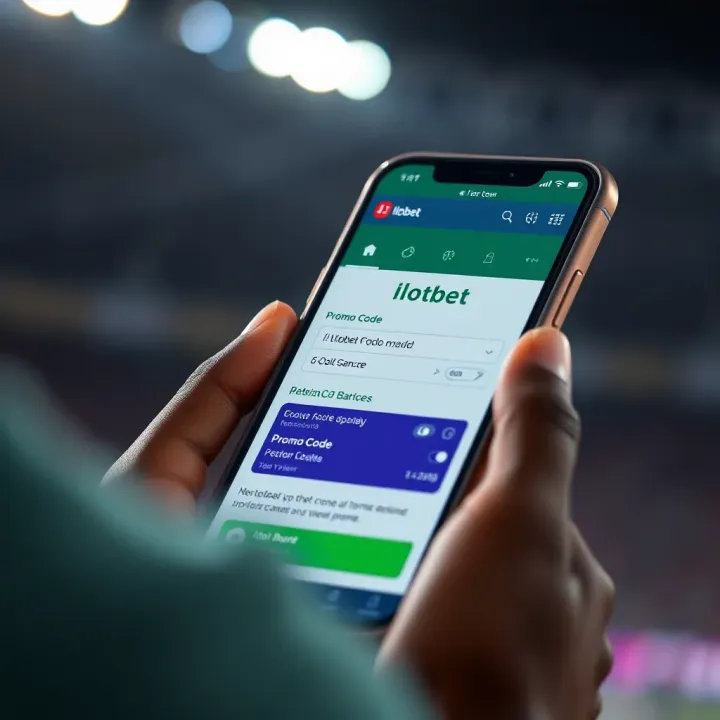 Illustration showing a mobile phone screen displaying Ilotbet betting interface with promo code entry highlighted