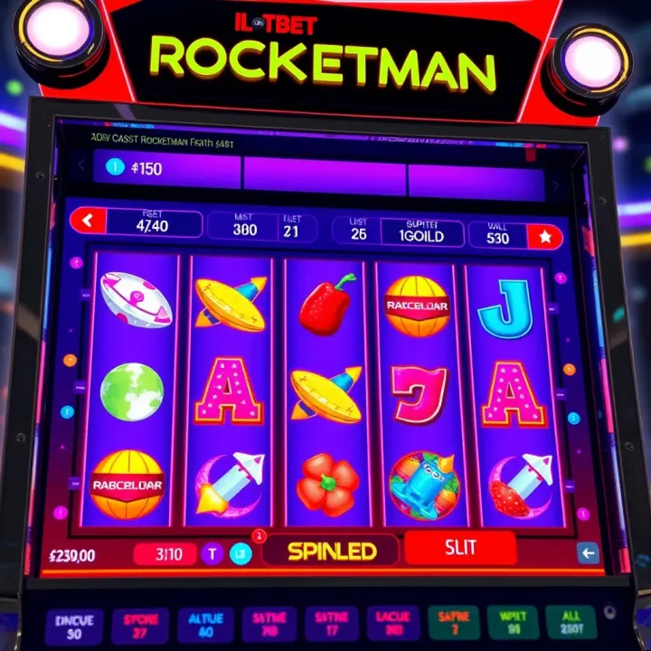 Screenshot of Ilotbet Rocketman slot game interface showing reels and vibrant space-themed symbols
