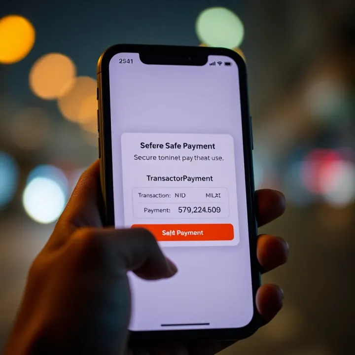 Secure online payment interface on a mobile device showing transaction confirmation