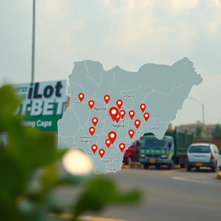 Map of Nigeria highlighting locations of mobile IlotBet shops for easy access