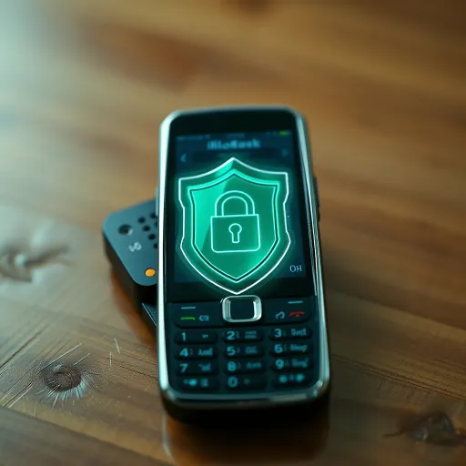 Graphic showing improved connection signals and security shield over a classic mobile phone