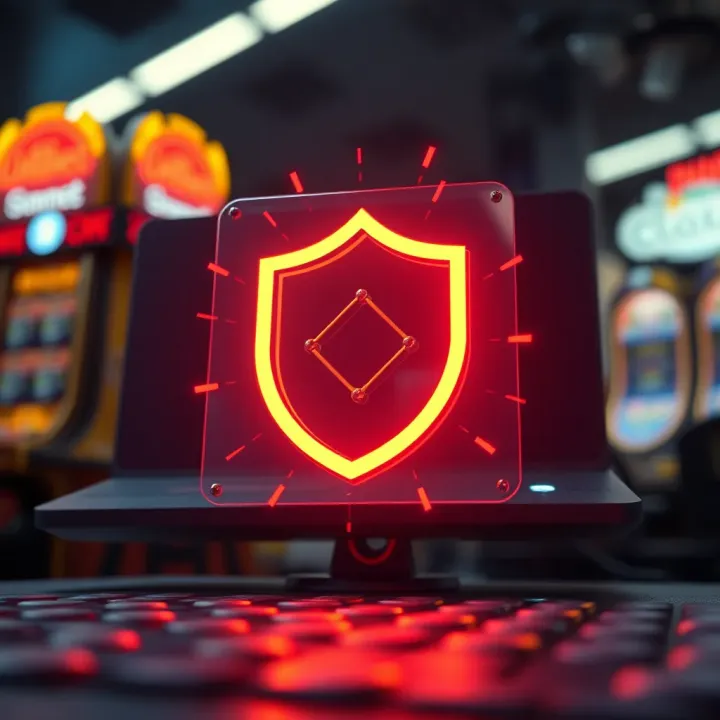 Conceptual graphic showing a shield protecting an online gaming account from hacking threats