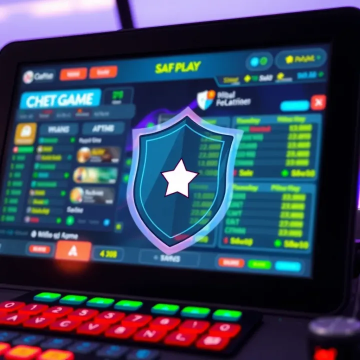 Safe and responsible online gaming illustration showing shield protecting a gaming interface