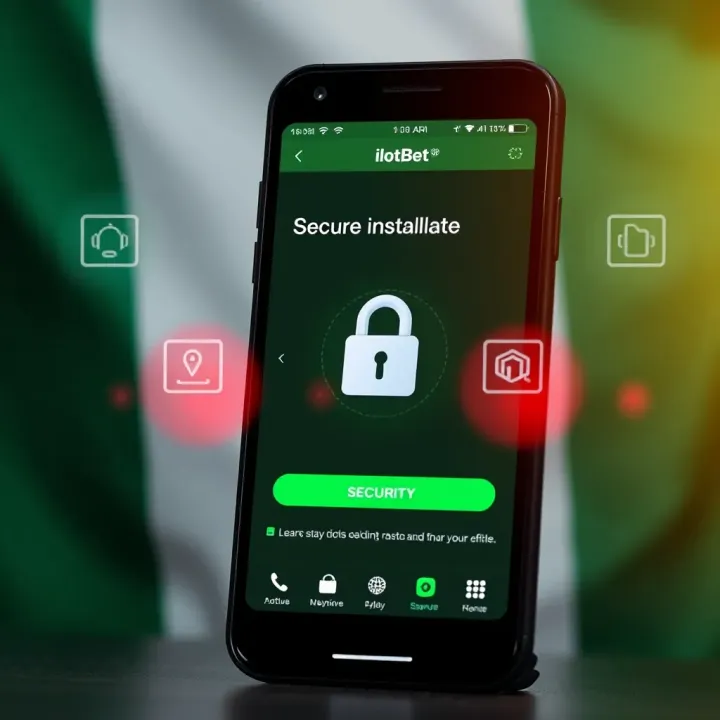 Secure Installation of IlotBet App in Nigeria Secure installation process of IlotBet app with security icons and Nigerian flag background