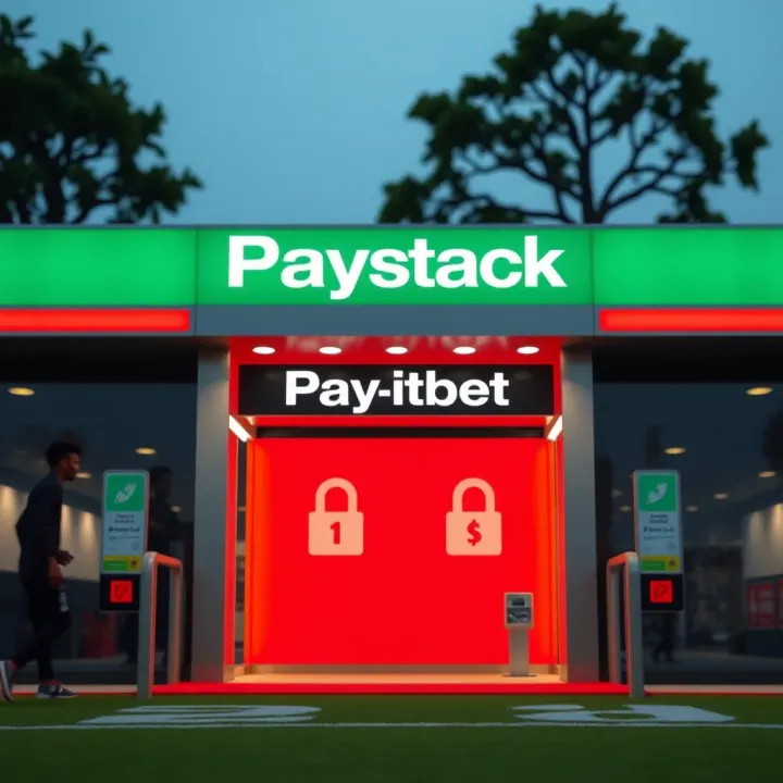 Illustration of a digital payment gateway showing secure transaction through Paystack for online betting deposits in Nigeria