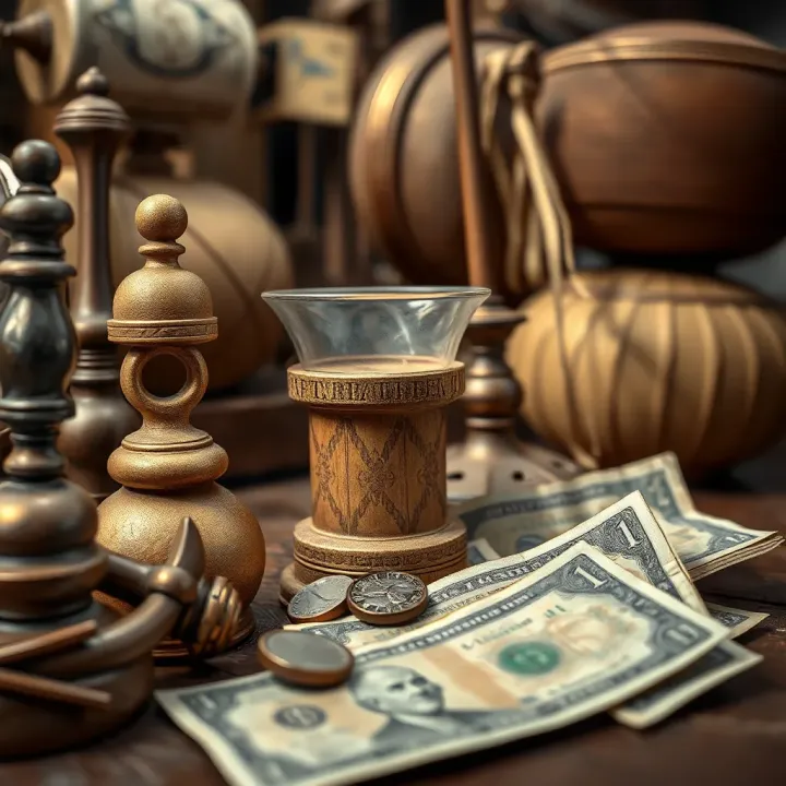 Vintage symbols representing traditional Nigerian finance and currency