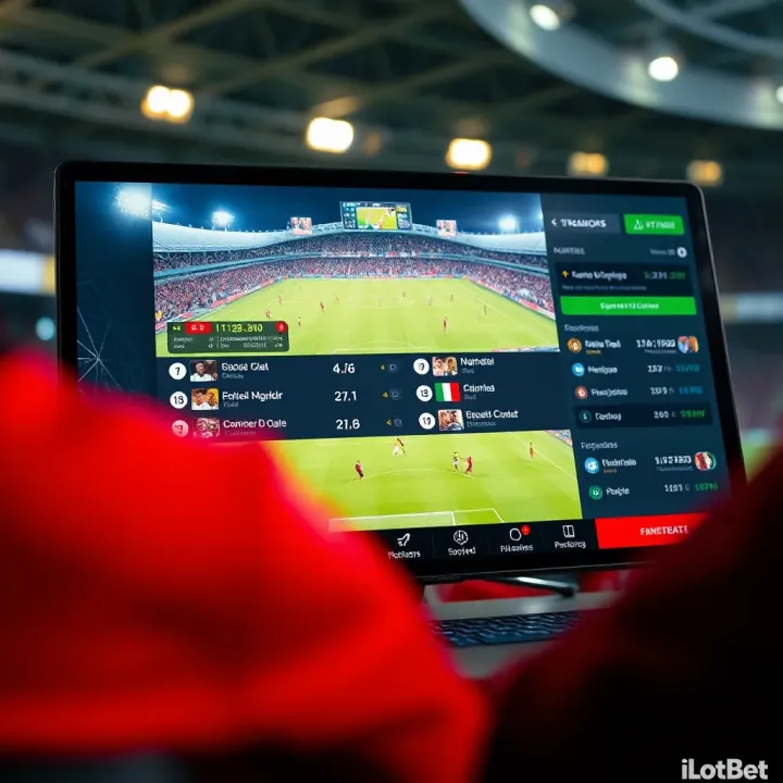 User interface of iLotBet showing live streaming of a football match with live score updates